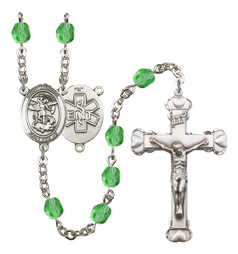 St. Michael / EMT Rosary - 6MM Fire Polished Beads (8076S10SS)