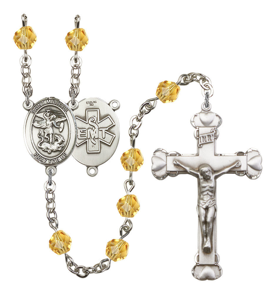St. Michael / EMT Rosary - 6MM Fire Polished Beads (8076S10SS)