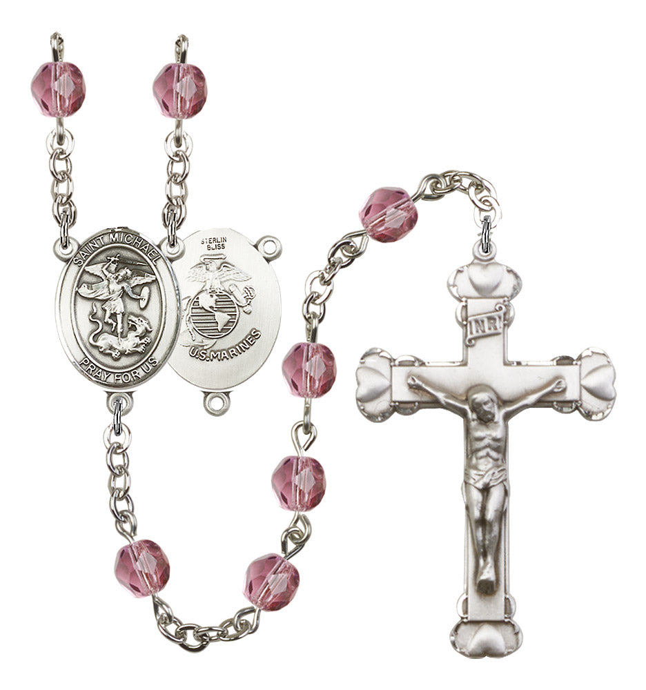 St. Michael / Marines Rosary - 6MM Fire Polished Beads (8076S4SS)