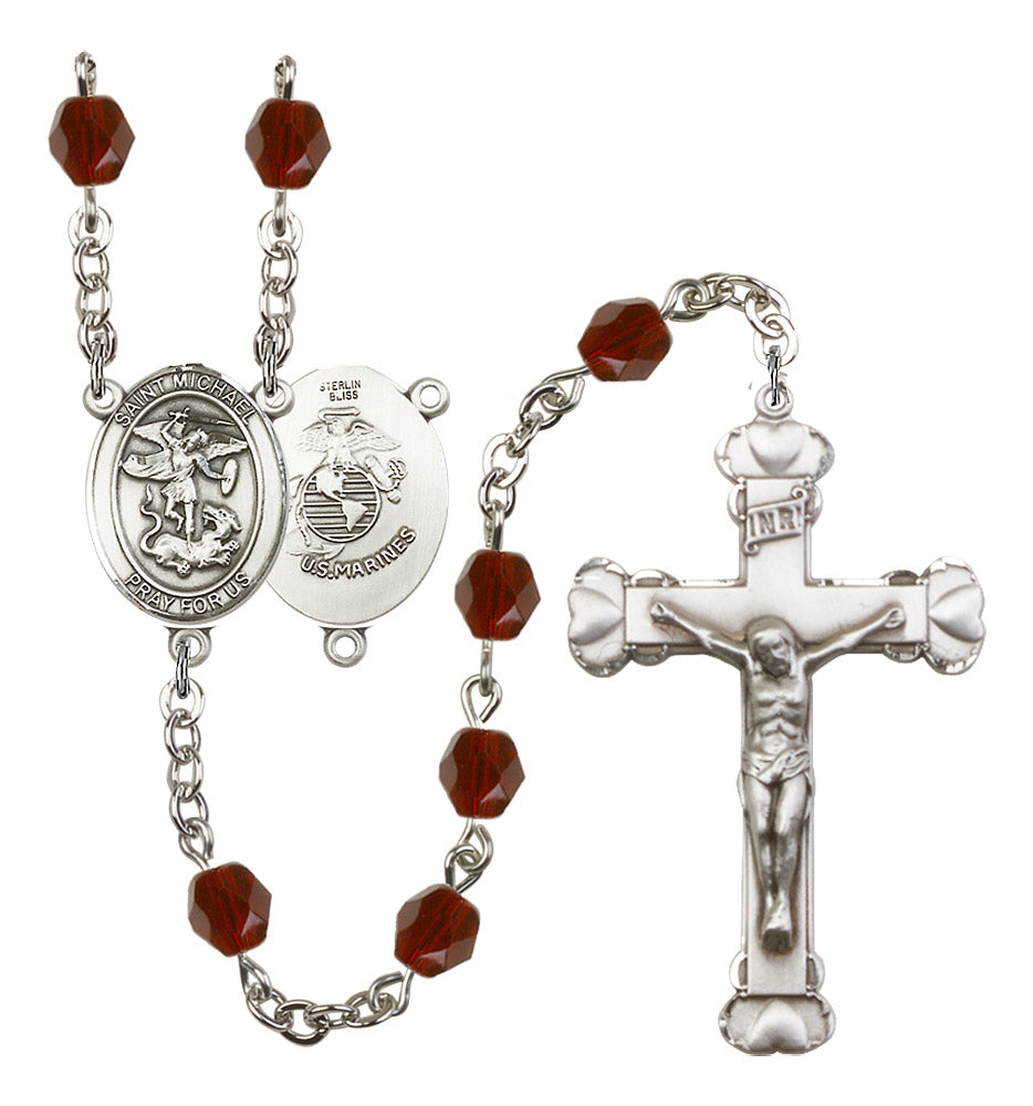 St. Michael / Marines Rosary - 6MM Fire Polished Beads (8076S4SS)