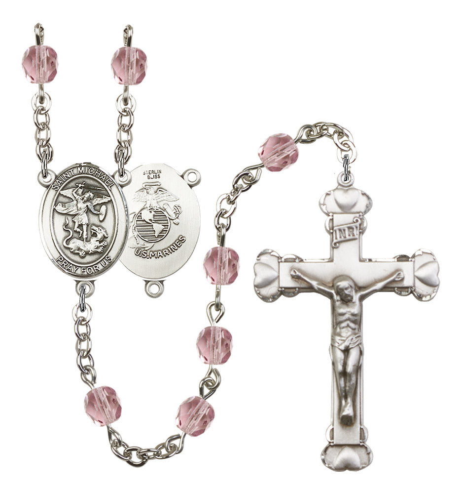 St. Michael / Marines Rosary - 6MM Fire Polished Beads (8076S4SS)