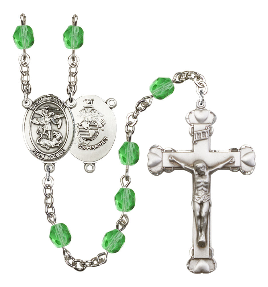 St. Michael / Marines Rosary - 6MM Fire Polished Beads (8076S4SS)