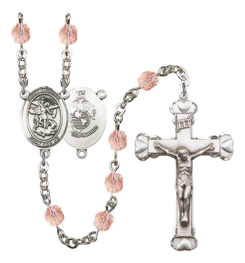 St. Michael / Marines Rosary - 6MM Fire Polished Beads (8076S4SS)