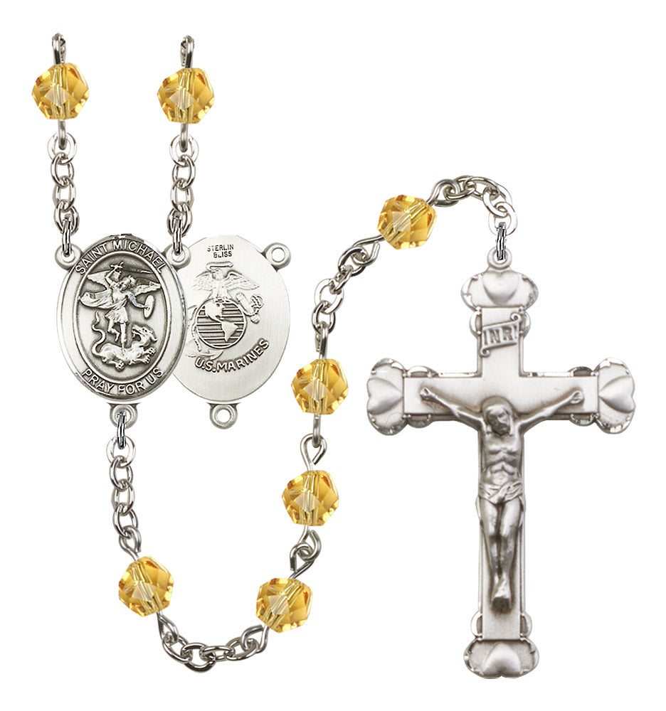 St. Michael / Marines Rosary - 6MM Fire Polished Beads (8076S4SS)