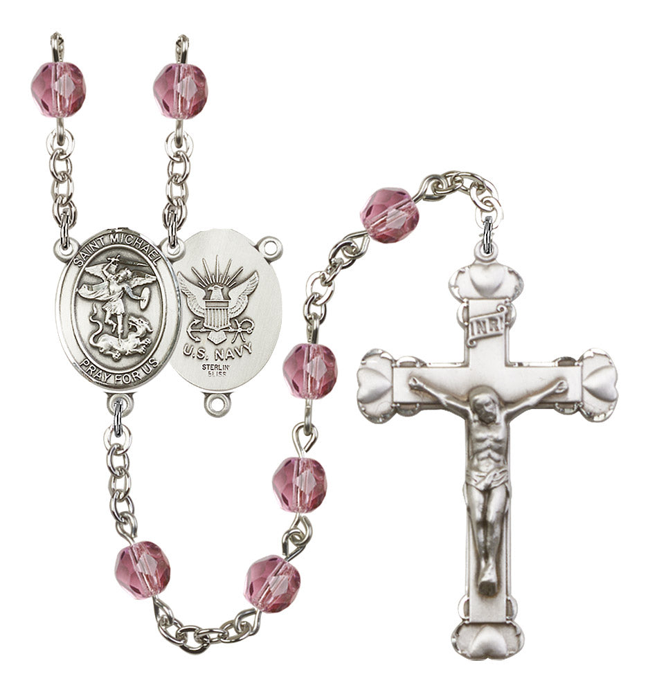 St. Michael / Navy Rosary - 6MM Fire Polished Beads (8076S6SS)