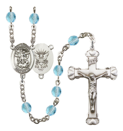 St. Michael / Navy Rosary - 6MM Fire Polished Beads (8076S6SS)