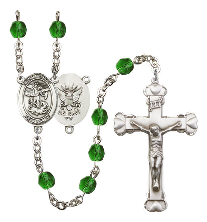 St. Michael / Navy Rosary - 6MM Fire Polished Beads (8076S6SS)