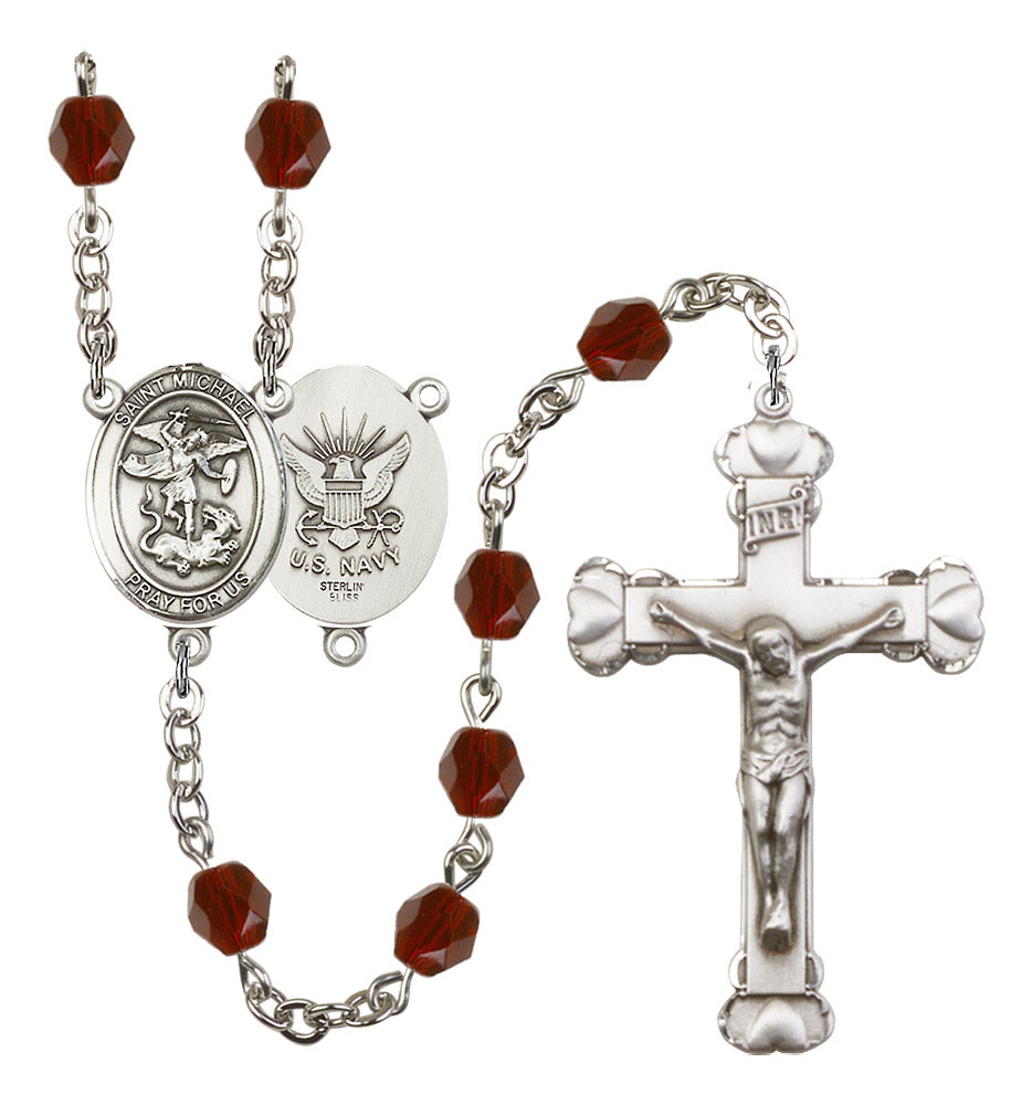 St. Michael / Navy Rosary - 6MM Fire Polished Beads (8076S6SS)