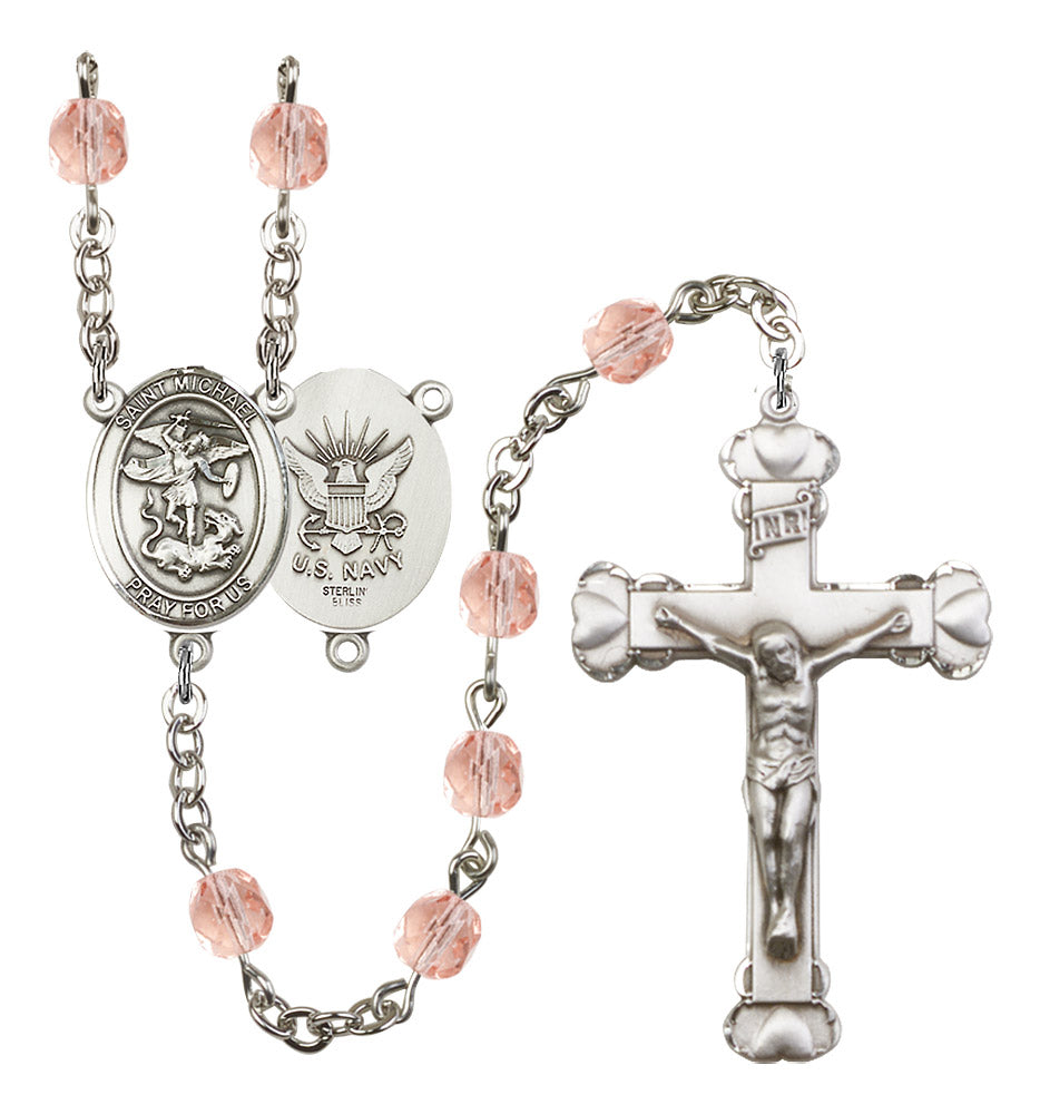 St. Michael / Navy Rosary - 6MM Fire Polished Beads (8076S6SS)