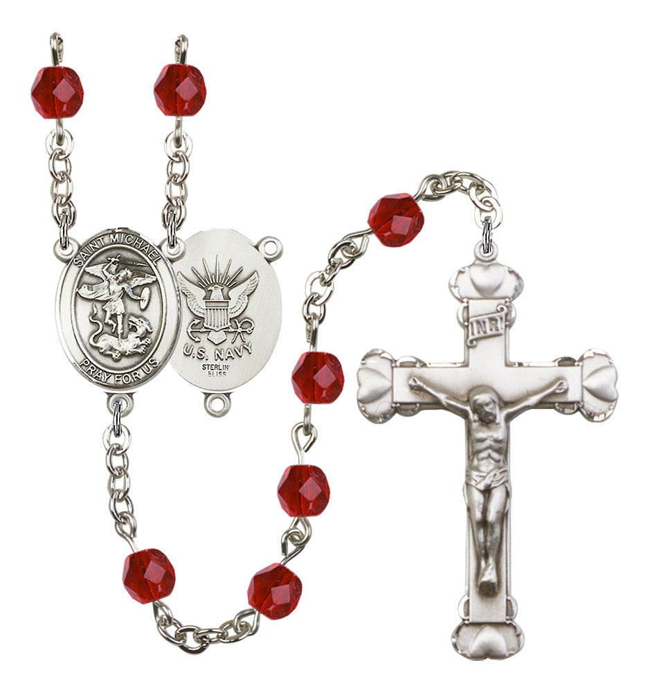 St. Michael / Navy Rosary - 6MM Fire Polished Beads (8076S6SS)
