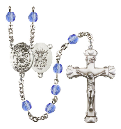 St. Michael / Navy Rosary - 6MM Fire Polished Beads (8076S6SS)