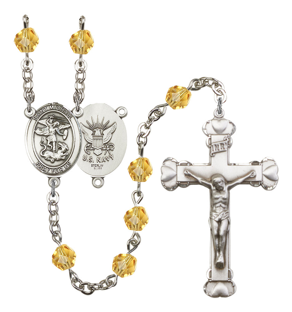 St. Michael / Navy Rosary - 6MM Fire Polished Beads (8076S6SS)