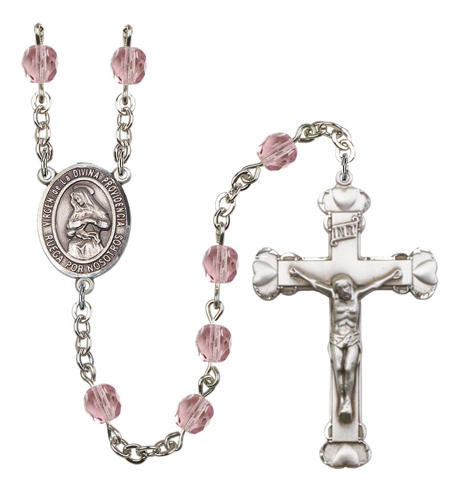 Virgen De La Divina Providencia Rosary - 6MM Fire Polished Beads (8087SPSS)