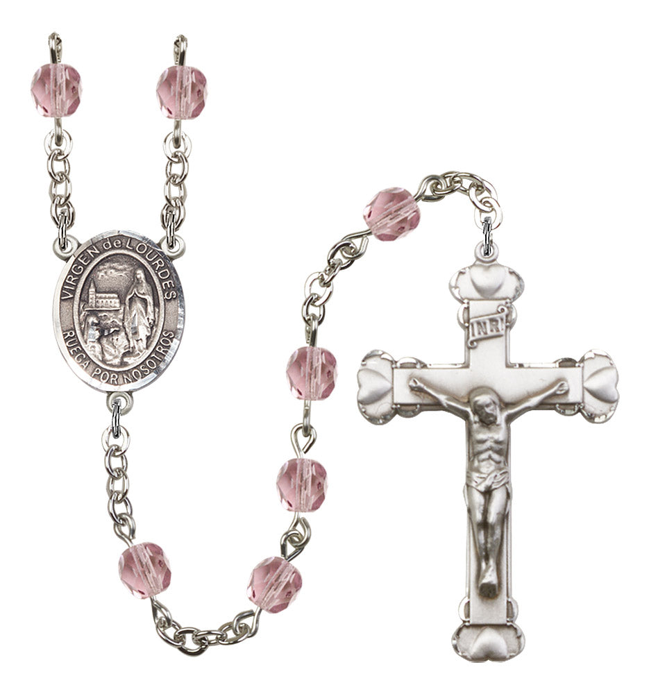 Virgen Del Lourdes Rosary - 6MM Fire Polished Beads (8288SPSS)