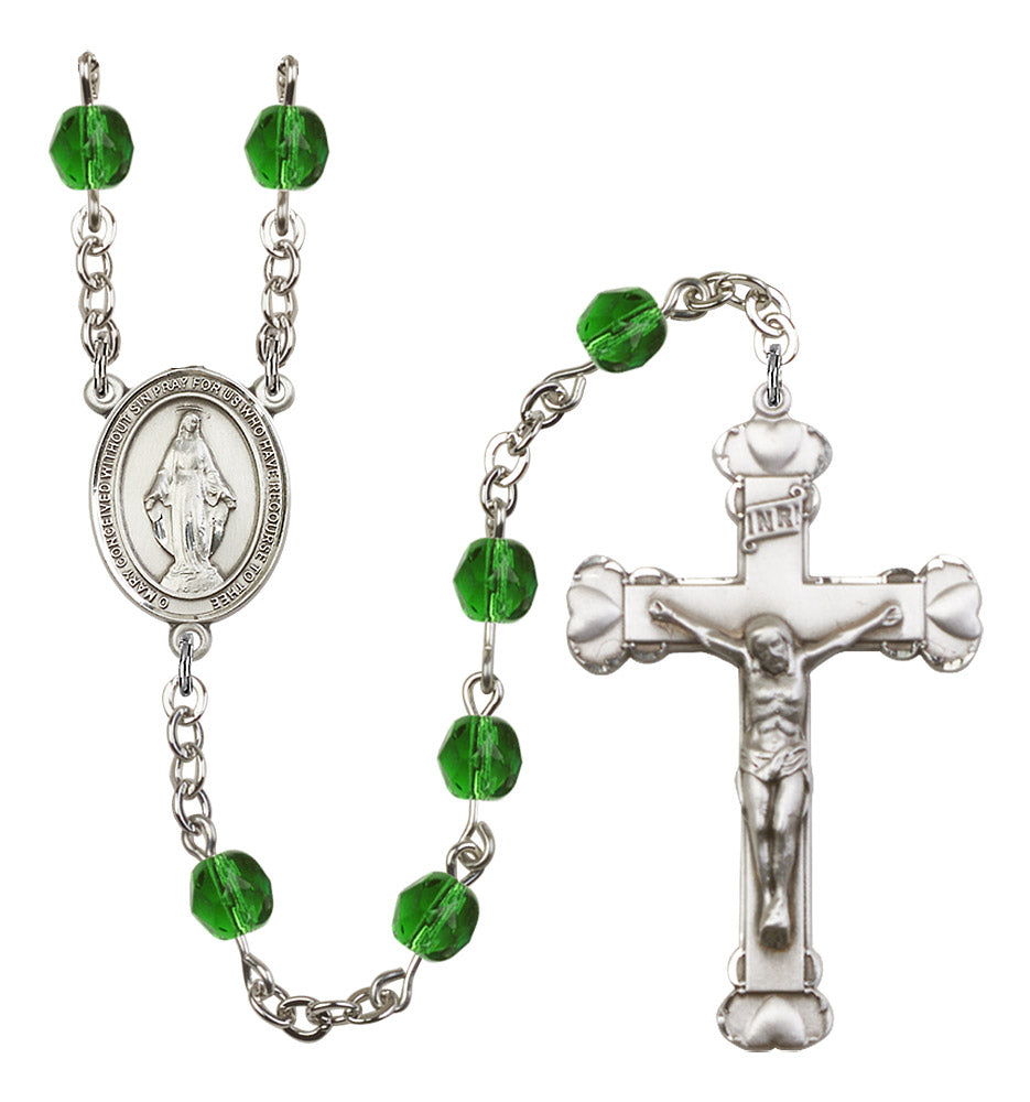 Miraculous Medal Centerpiece Rosary - 6MM Fire Polished Beads (8078SS)