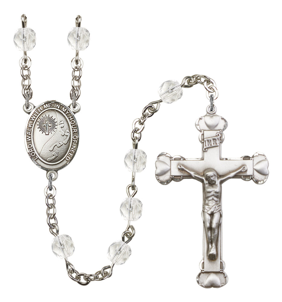 Footprints / Cross Rosary - 6MM Fire Polished Beads (8237SS)