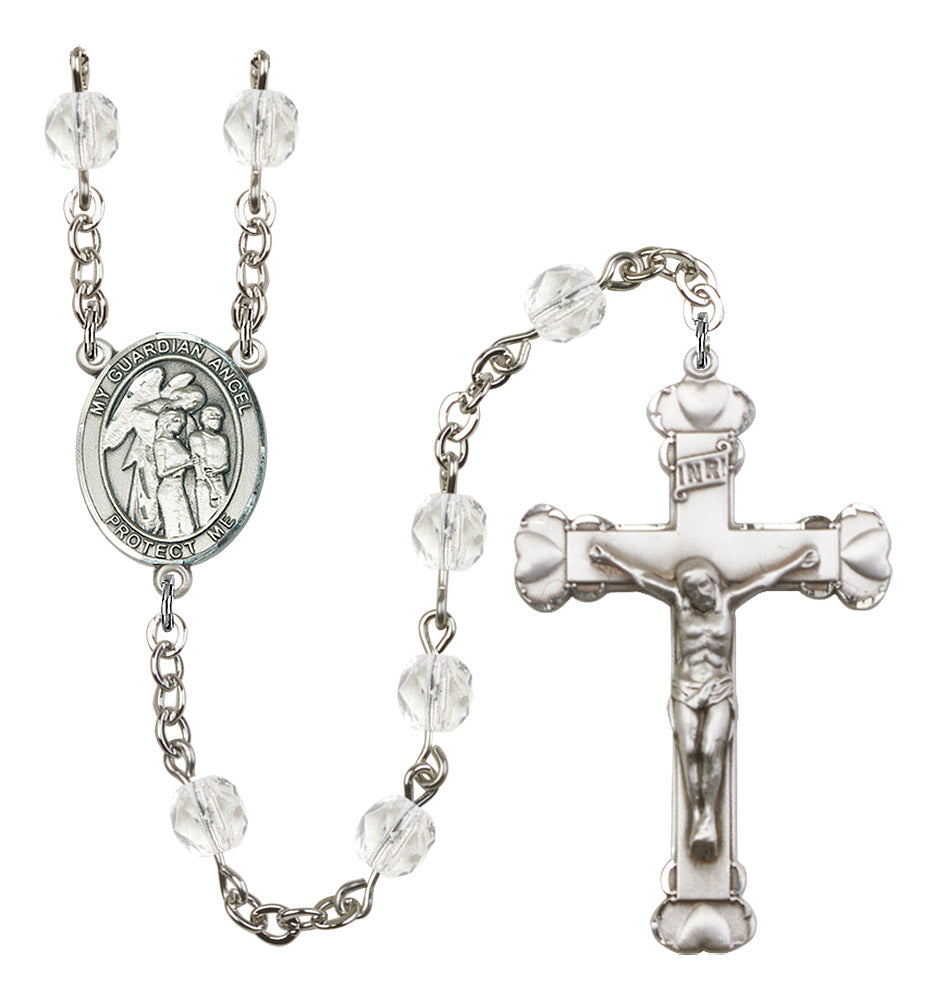 Guardian Angel with Children Rosary - 6MM Fire Polished Beads (8439SS)