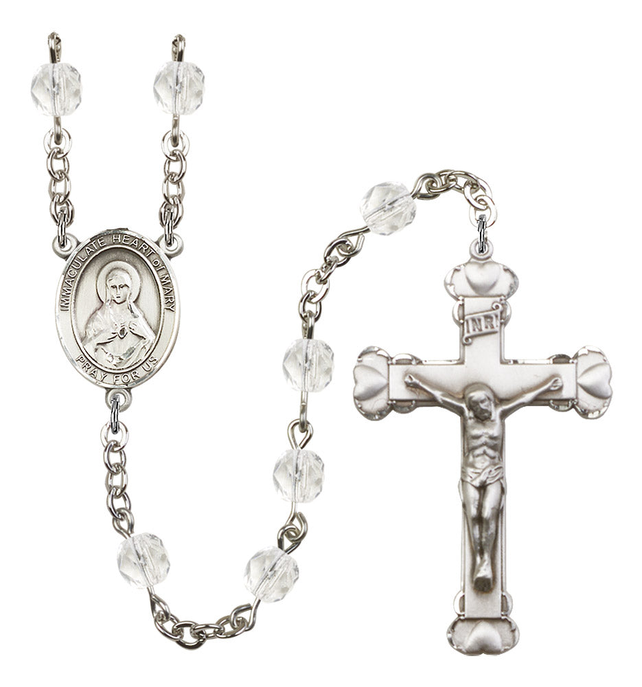 Immaculate Heart of Mary Rosary - 6MM Fire Polished Beads (8337SS)