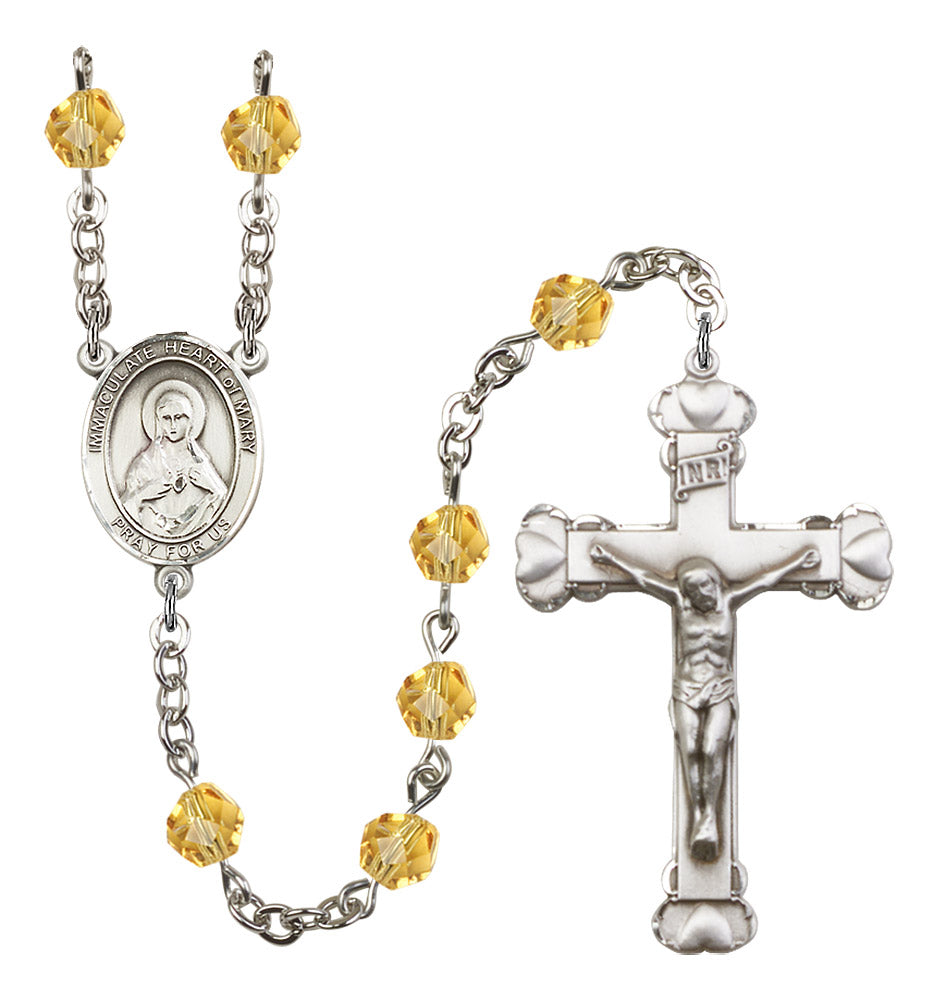 Immaculate Heart of Mary Rosary - 6MM Fire Polished Beads (8337SS)