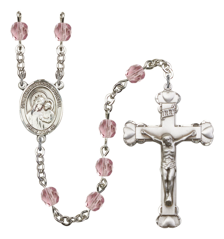 Our Lady of Good Counsel Rosary - 6MM Fire Polished Beads (8287SS)
