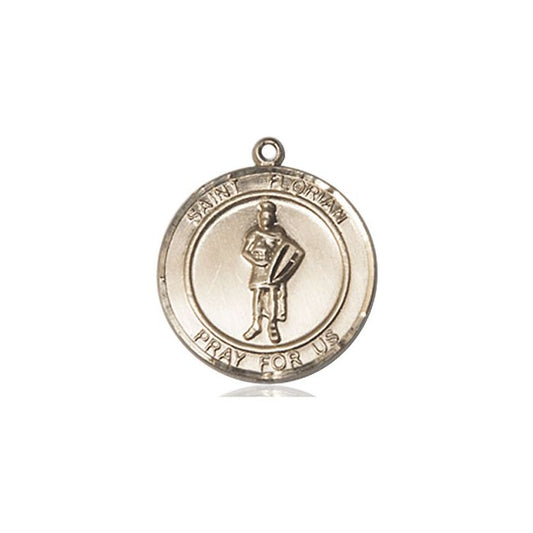 St. Florian Medal - 14kt Gold Round Pendant (2 Sizes)