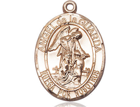 Angel De La Guarda Medal - 14kt Gold Oval Pendant