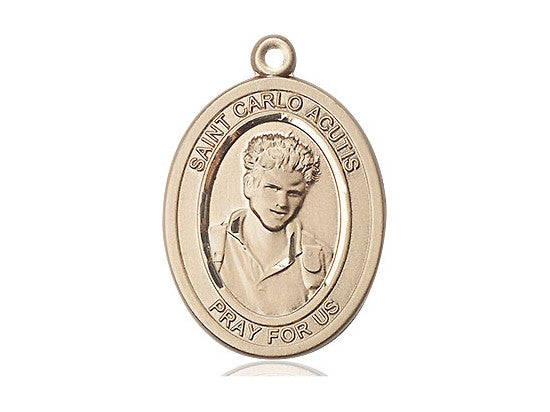 St. Carlo Acutis Medal - 14kt Gold Oval Pendant (3 Sizes)