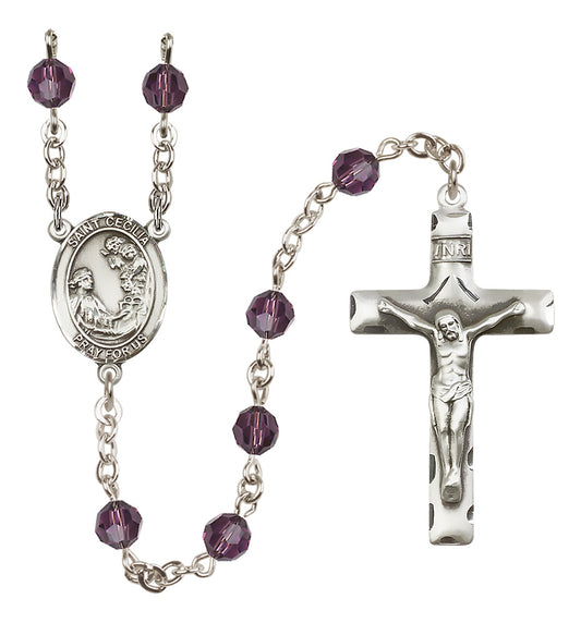 St. Cecilia Sterling Silver Rosary - 10 Color Options (8016/0644)