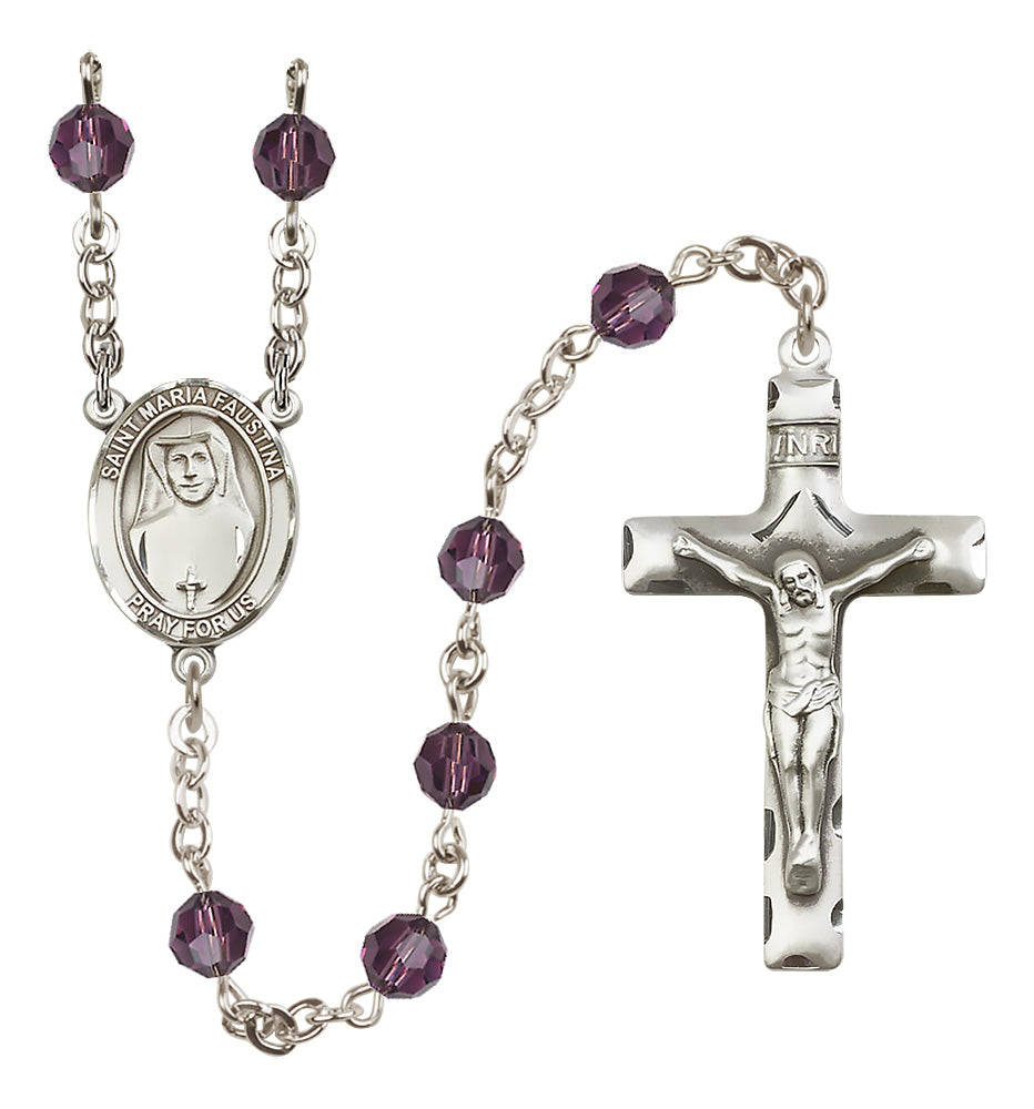 St. Maria Faustina Sterling Silver Rosary - 10 Color Options (8069/0644)