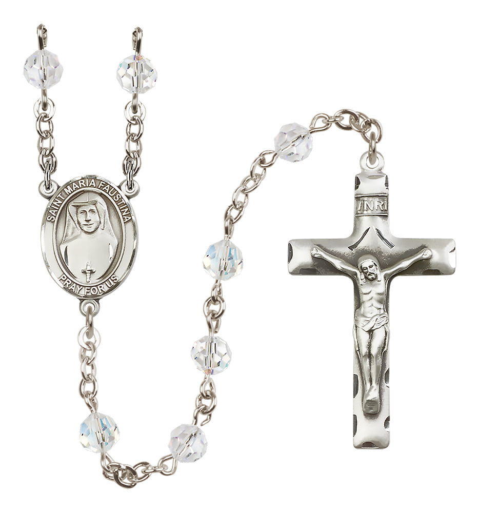 St. Maria Faustina Sterling Silver Rosary - 10 Color Options (8069/0644)