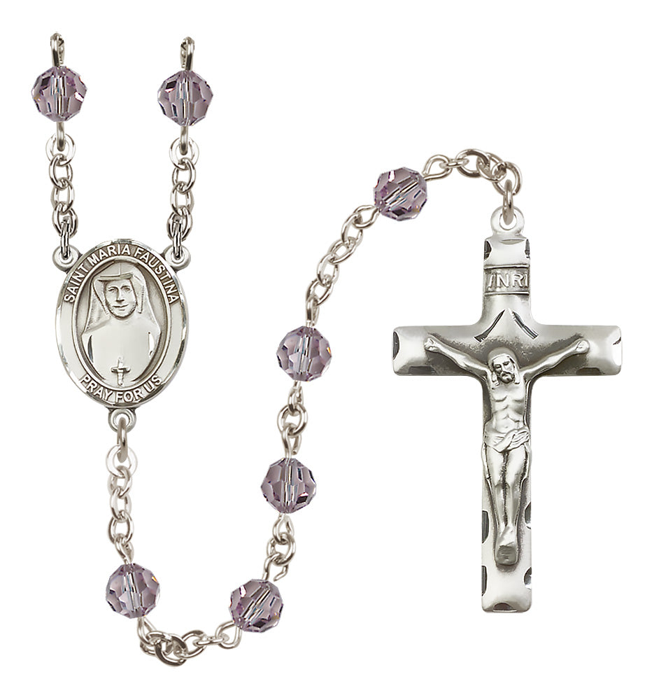 St. Maria Faustina Sterling Silver Rosary - 10 Color Options (8069/0644)