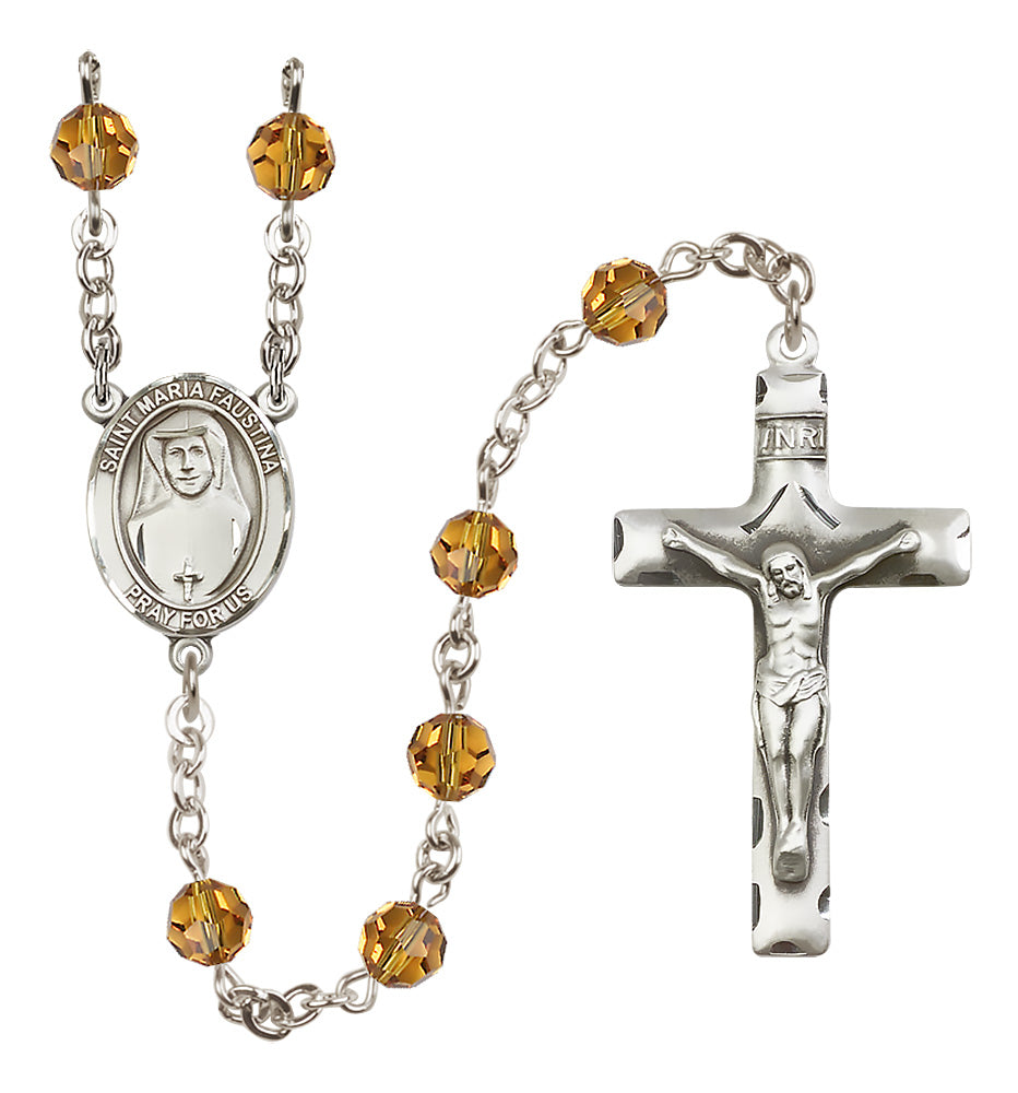 St. Maria Faustina Sterling Silver Rosary - 10 Color Options (8069/0644)