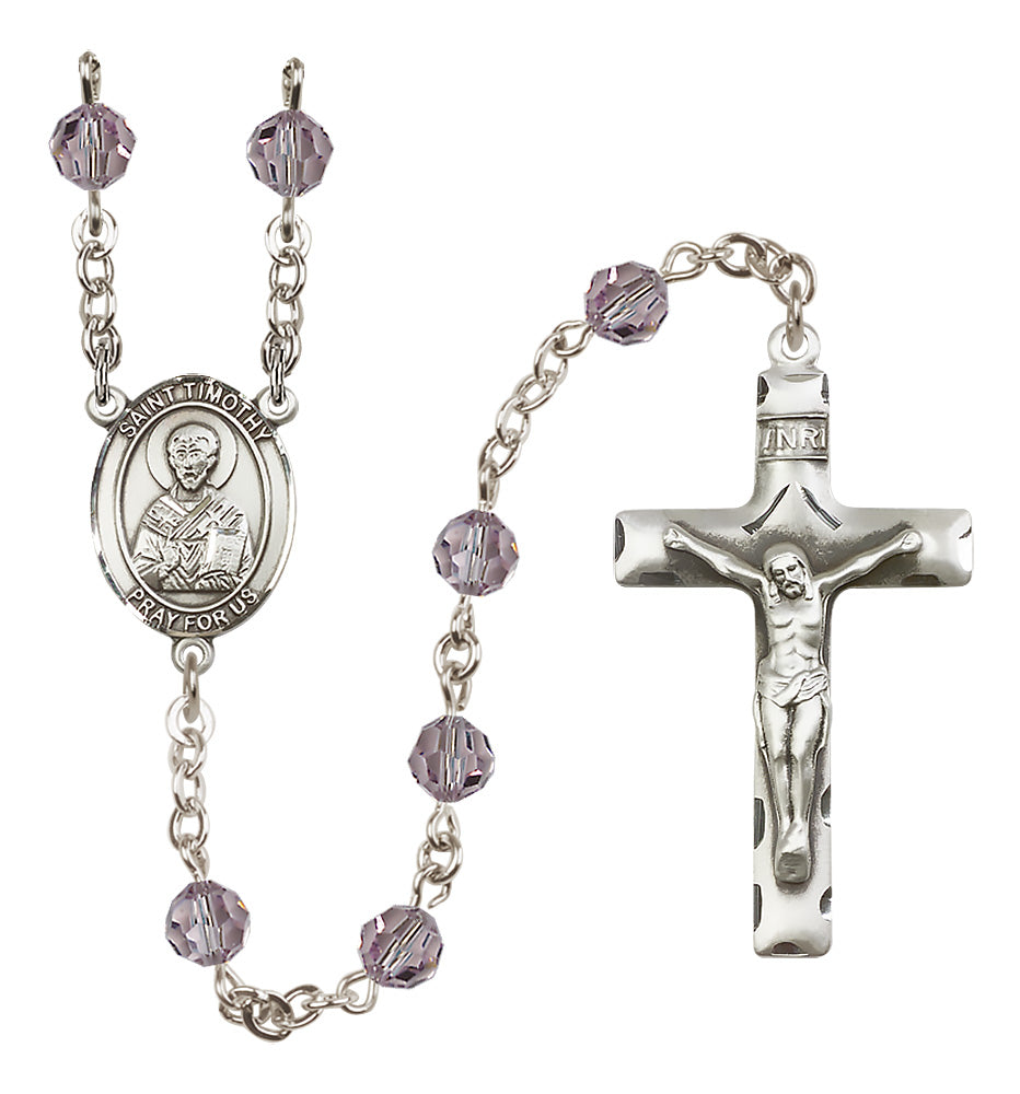 St. Timothy Sterling Silver Rosary - 10 Color Options (8105/0644)