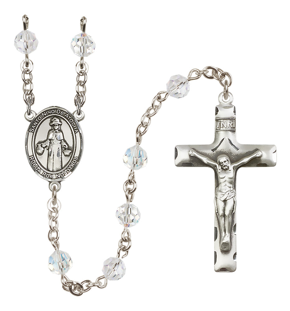 Santo Nino De Atocha Sterling Silver Rosary - 10 Color Options (8214P/0644)