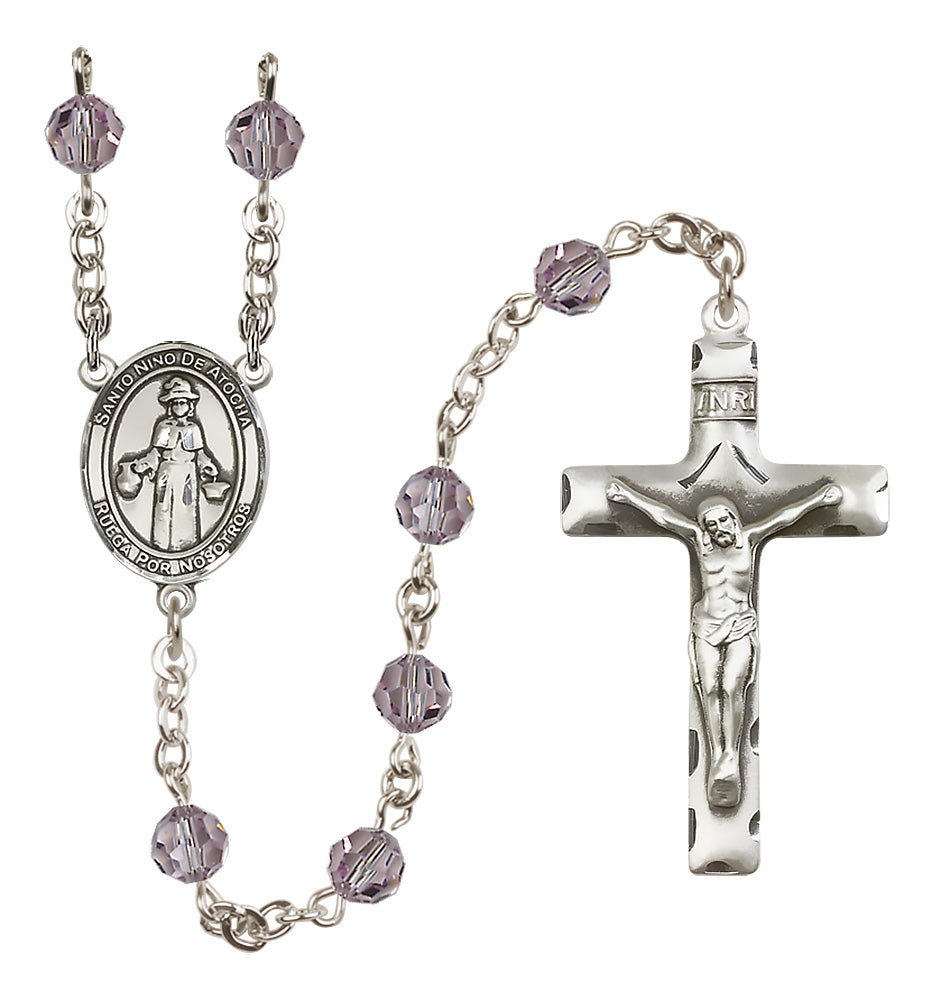 Santo Nino De Atocha Sterling Silver Rosary - 10 Color Options (8214P/0644)