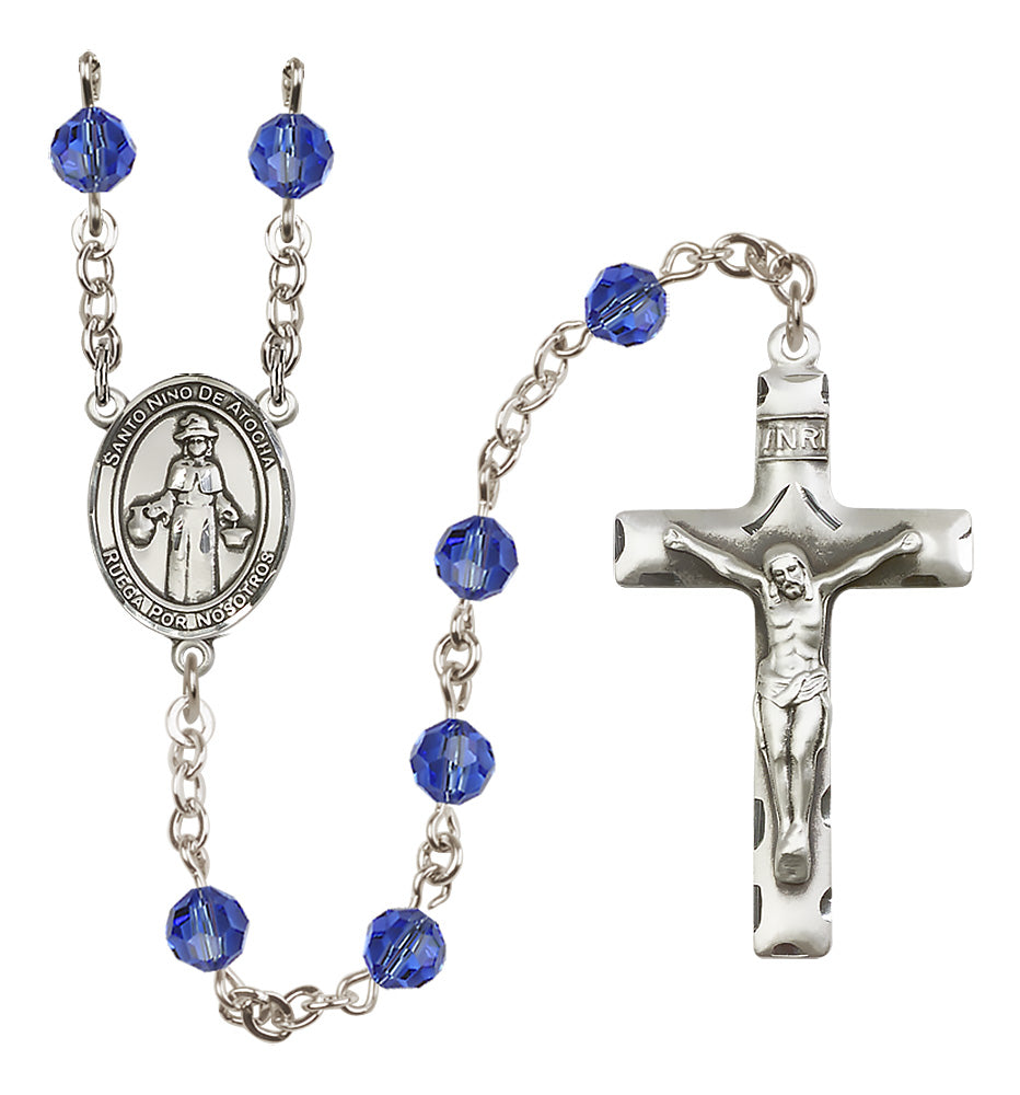 Santo Nino De Atocha Sterling Silver Rosary - 10 Color Options (8214P/0644)