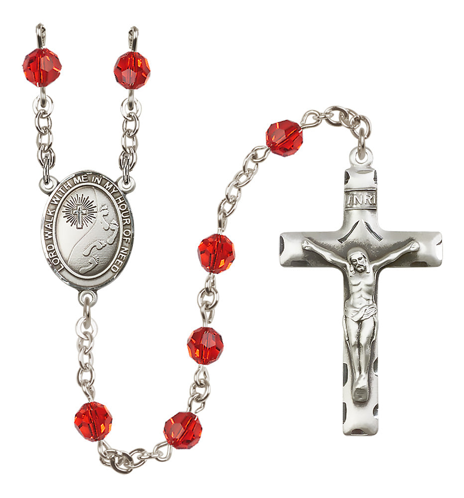 Footprints / Cross Sterling Silver Rosary - 10 Color Options (8237/0644)