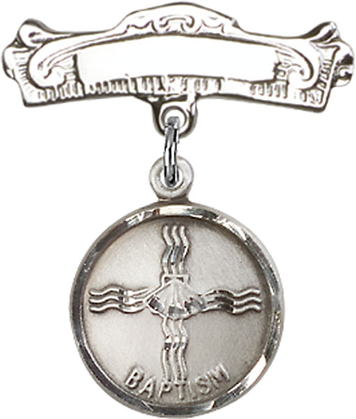 Personalized Baby Badge - Engraved Badge Pin with Baptism Charm