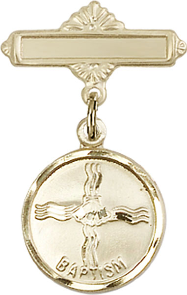 Personalized Baby Badge - Engraved Badge Pin with Baptism Charm