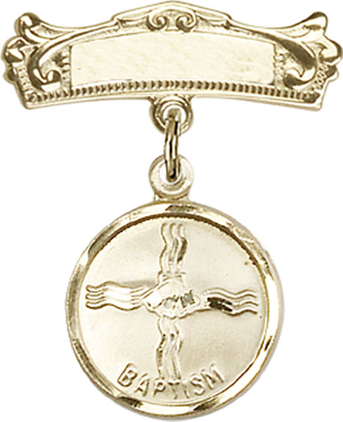 Personalized Baby Badge - Engraved Badge Pin with Baptism Charm