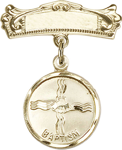 Personalized Baby Badge - Engraved Badge Pin with Baptism Charm