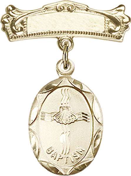 Personalized Baby Badge - Engraved Badge Pin with Oval Baptism Charm