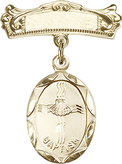 Personalized Baby Badge - Engraved Badge Pin with Oval Baptism Charm