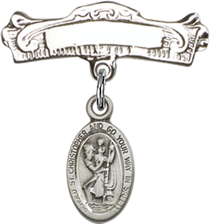 Personalized Baby Badge - Engraved Badge Pin with St. Christopher Charm