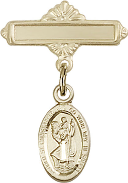 Personalized Baby Badge - Engraved Badge Pin with St. Christopher Charm