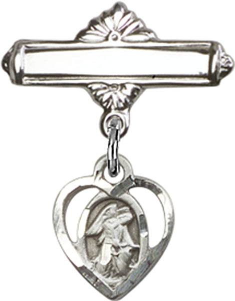 Personalized Baby Badge - Engraved Badge Pin with Heart Shaped Guardian Angel Charm