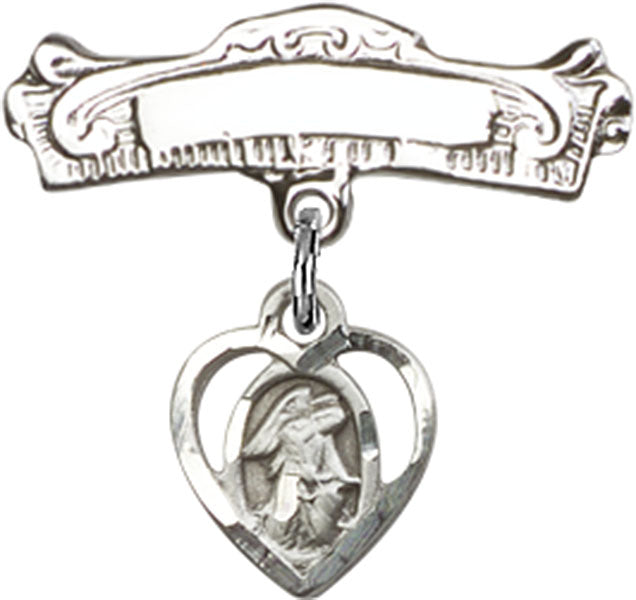 Personalized Baby Badge - Engraved Badge Pin with Heart Shaped Guardian Angel Charm