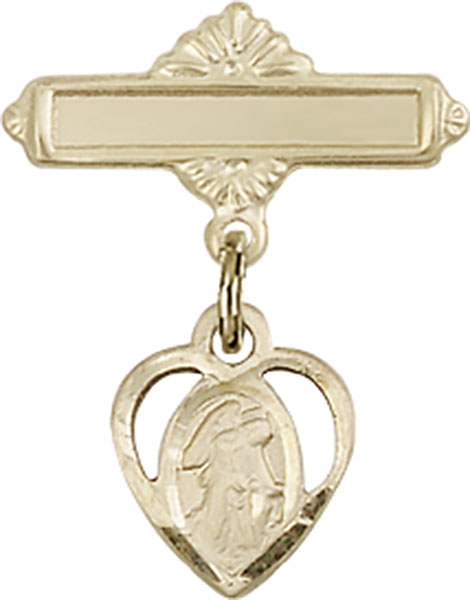 Personalized Baby Badge - Engraved Badge Pin with Heart Shaped Guardian Angel Charm