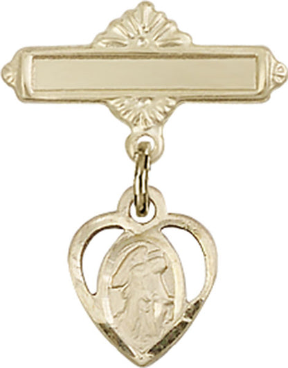 Personalized Baby Badge - Engraved Badge Pin with Heart Shaped Guardian Angel Charm