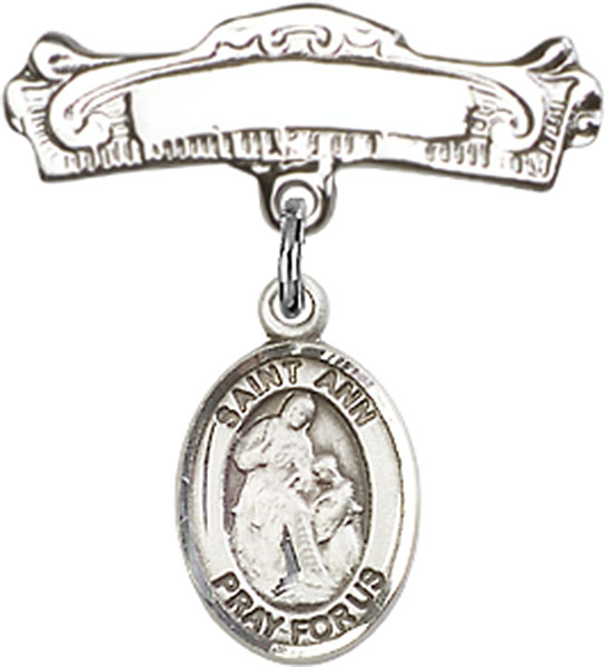 Personalized Baby Badge - Engraved Badge Pin with St. Ann Charm